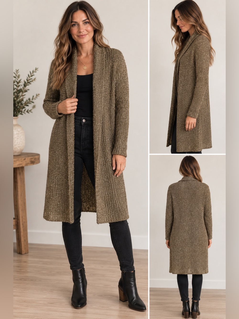Ann Taylor Metallic Gold Bronze Long Cardigan Sweater M
